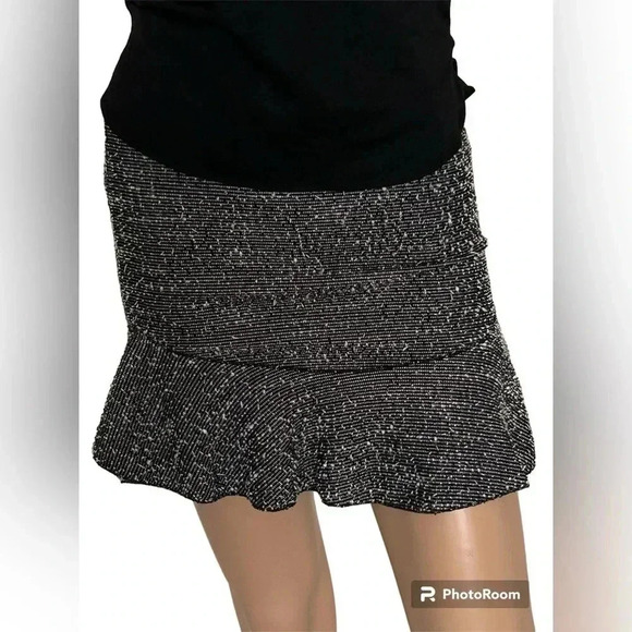 Asos Design Tweed Black&White Pull On Speckle Ruffle Skirt - Picture 4 of 7